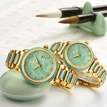 Load image into Gallery viewer, CHIYODA Luxury Automatic Jade Watch for Women, Swiss Automatic Watch with Calendar and Diamonds Jade Dial Precious Timepiece for Collection