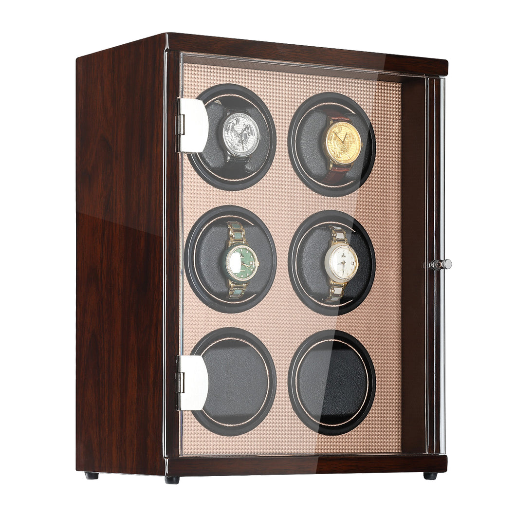 CHIYODA Six LCD Watch WinderWatch Winder with 12 Modes Available - Golden Brown Series