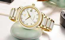 Load image into Gallery viewer, CHIYODA Luxury Automatic Jade Watch for Women, Swiss Automatic Watch with Calendar and Diamonds Jade Dial Precious Timepiece for Collection
