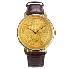 Load image into Gallery viewer, CHIYODA Stylish Jewelry Watch Eagle Pattern Women/Man Luxury PT950 Platinum Swiss Quartz Watch Leather Strap Belt Watch (Gold))
