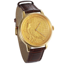 Load image into Gallery viewer, CHIYODA Stylish Jewelry Watch Eagle Pattern Women/Man Luxury PT950 Platinum Swiss Quartz Watch Leather Strap Belt Watch (Gold))
