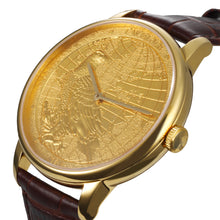Load image into Gallery viewer, CHIYODA Stylish Jewelry Watch Eagle Pattern Women/Man Luxury PT950 Platinum Swiss Quartz Watch Leather Strap Belt Watch (Gold))
