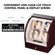 Load image into Gallery viewer, CHIYODA Quad +3 LCD Watch Winder with 12 Modes Available - Deluxe Piano Series
