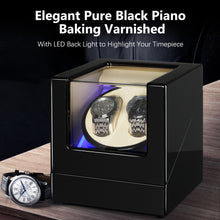 Load image into Gallery viewer, CHIYODA Dual Automatic Watch Winder Back Illumination Series with  Quiet Mabuchi Motors 5 Modes Black+Interior Cream
