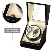 Load image into Gallery viewer, CHIYODA Dual Automatic Watch Winder Back Illumination Series with  Quiet Mabuchi Motors 5 Modes Black+Interior Cream
