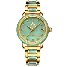 Load image into Gallery viewer, CHIYODA Luxury Automatic Jade Watch for Women, Swiss Automatic Watch with Calendar and Diamonds Jade Dial Precious Timepiece for Collection

