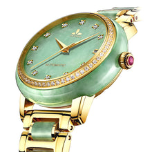 Load image into Gallery viewer, CHIYODA Luxury Automatic Jade Watch for Women, Swiss Automatic Watch with Calendar and Diamonds Jade Dial Precious Timepiece for Collection
