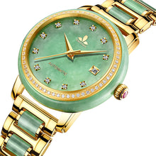 Load image into Gallery viewer, CHIYODA Luxury Automatic Jade Watch for Women, Swiss Automatic Watch with Calendar and Diamonds Jade Dial Precious Timepiece for Collection
