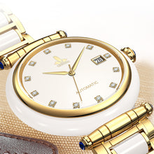 Load image into Gallery viewer, CHIYODA Luxury Automatic Jade Watch for Women, Swiss Automatic Watch with Calendar and Diamonds Jade Dial Precious Timepiece for Collection
